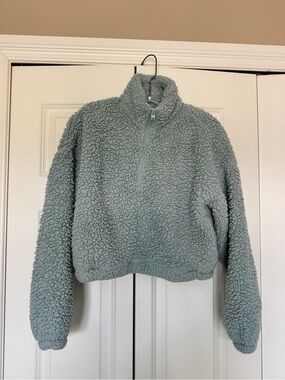 Hollister Cozy Half-Zip Sherpa Pullover in Light Blue
